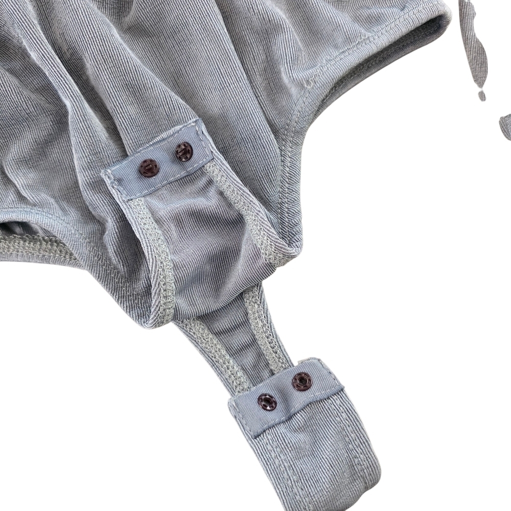 By Together Gray Silver Shimmer Slinky Wrap Bodysuit Long Sleeve Sheer Size L - Picture 4 of 6